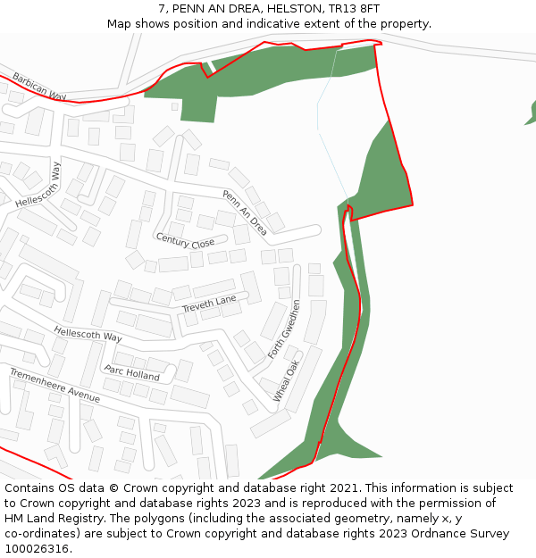 7, PENN AN DREA, HELSTON, TR13 8FT: Location map and indicative extent of plot