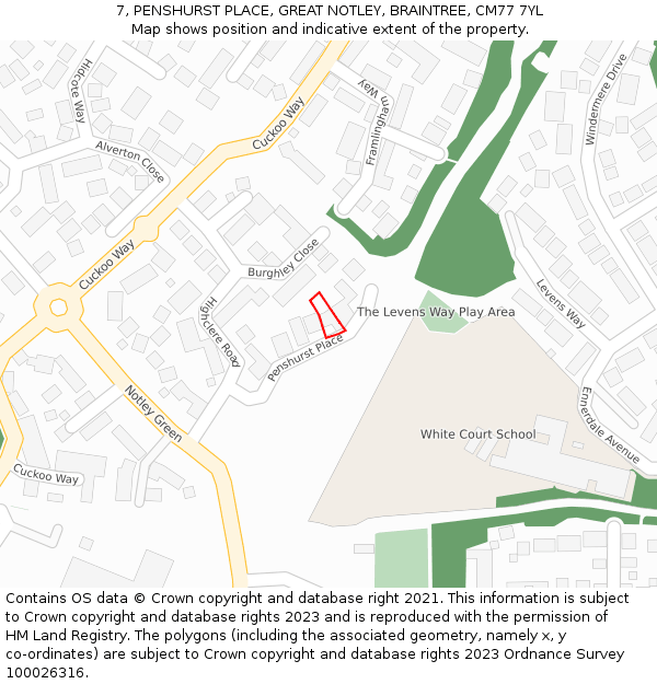 7, PENSHURST PLACE, GREAT NOTLEY, BRAINTREE, CM77 7YL: Location map and indicative extent of plot