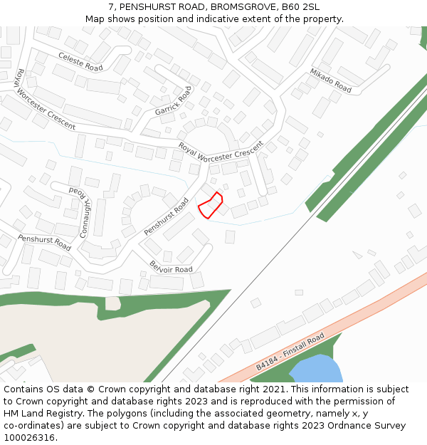 7, PENSHURST ROAD, BROMSGROVE, B60 2SL: Location map and indicative extent of plot