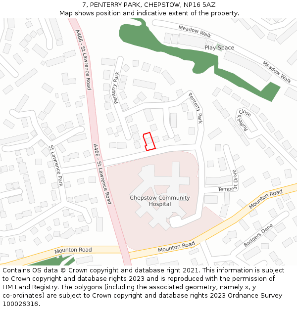 7, PENTERRY PARK, CHEPSTOW, NP16 5AZ: Location map and indicative extent of plot