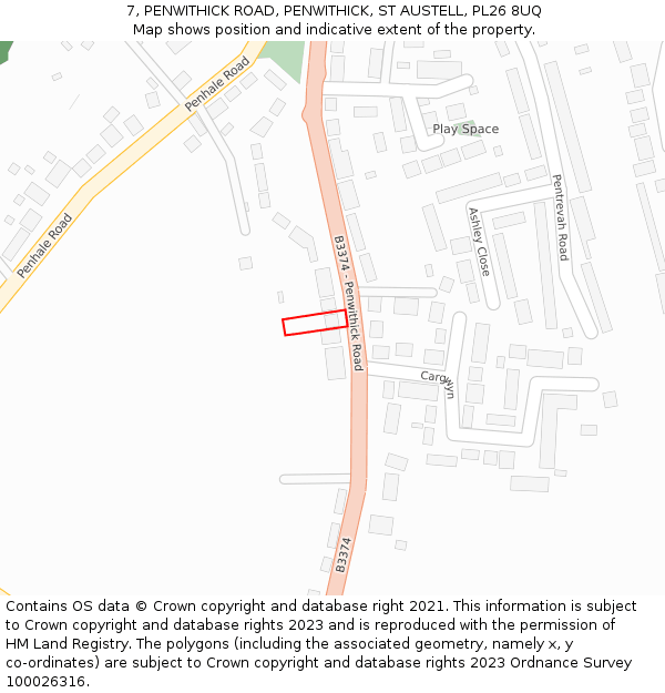 7, PENWITHICK ROAD, PENWITHICK, ST AUSTELL, PL26 8UQ: Location map and indicative extent of plot