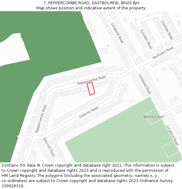 7, PEPPERCOMBE ROAD, EASTBOURNE, BN20 8JH: Location map and indicative extent of plot