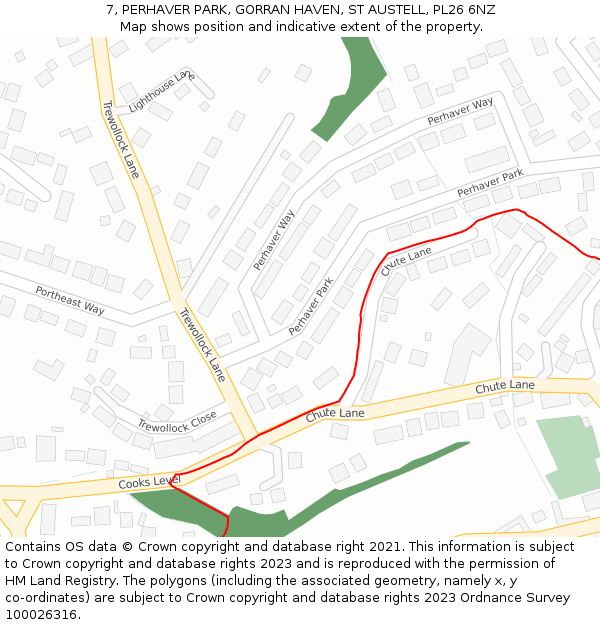 7, PERHAVER PARK, GORRAN HAVEN, ST AUSTELL, PL26 6NZ: Location map and indicative extent of plot