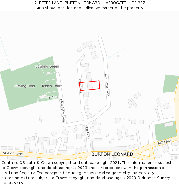 7, PETER LANE, BURTON LEONARD, HARROGATE, HG3 3RZ: Location map and indicative extent of plot