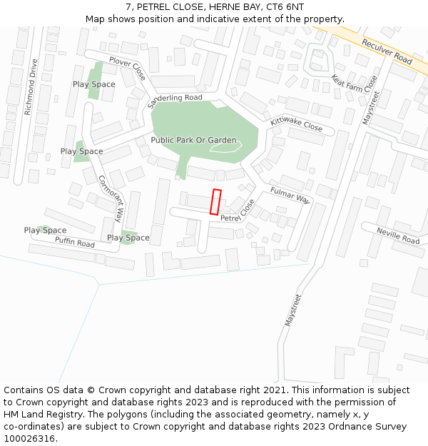 7, PETREL CLOSE, HERNE BAY, CT6 6NT: Location map and indicative extent of plot