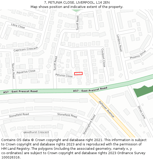 7, PETUNIA CLOSE, LIVERPOOL, L14 2EN: Location map and indicative extent of plot