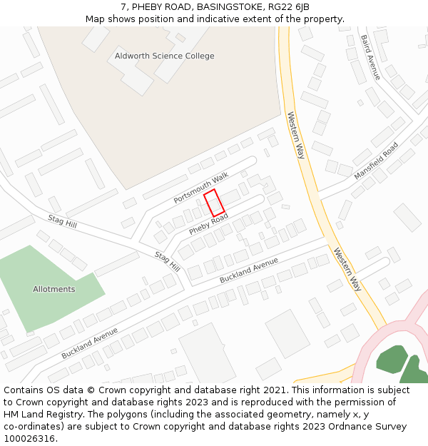 7, PHEBY ROAD, BASINGSTOKE, RG22 6JB: Location map and indicative extent of plot