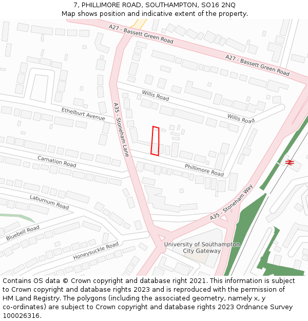 7, PHILLIMORE ROAD, SOUTHAMPTON, SO16 2NQ: Location map and indicative extent of plot