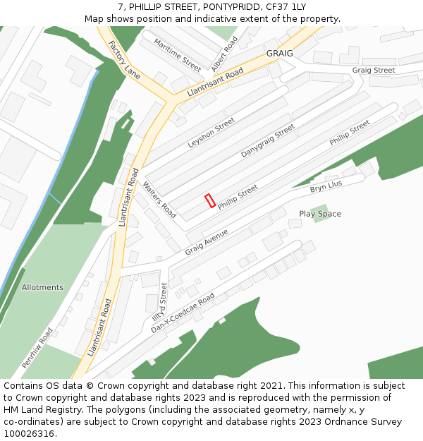 7, PHILLIP STREET, PONTYPRIDD, CF37 1LY: Location map and indicative extent of plot