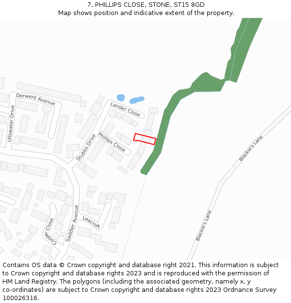 7, PHILLIPS CLOSE, STONE, ST15 8GD: Location map and indicative extent of plot