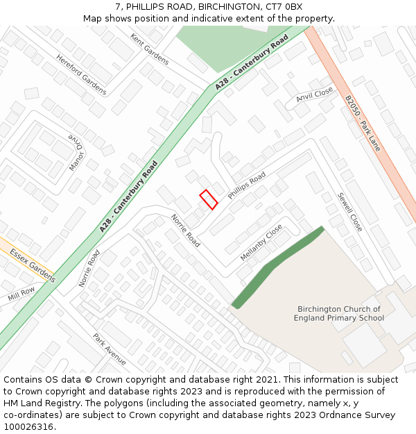 7, PHILLIPS ROAD, BIRCHINGTON, CT7 0BX: Location map and indicative extent of plot