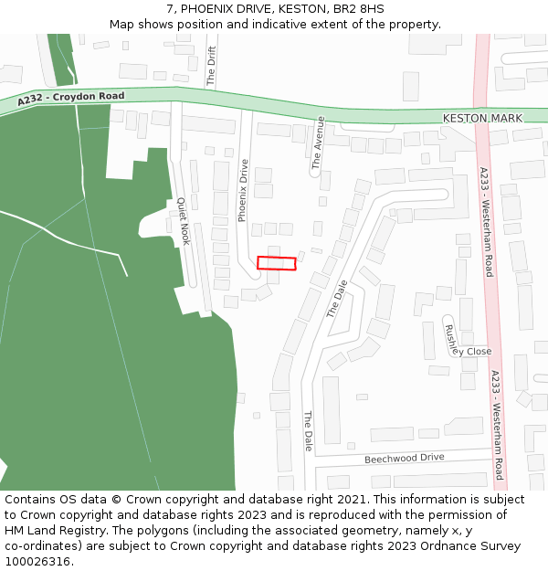 7, PHOENIX DRIVE, KESTON, BR2 8HS: Location map and indicative extent of plot