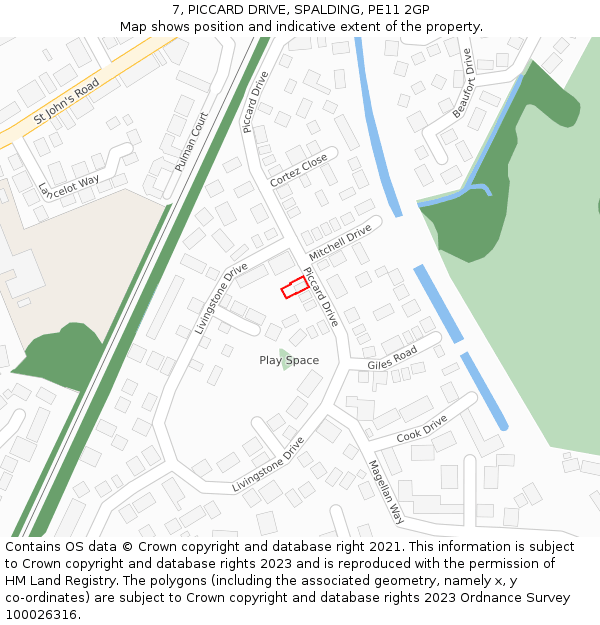 7, PICCARD DRIVE, SPALDING, PE11 2GP: Location map and indicative extent of plot