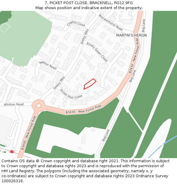 7, PICKET POST CLOSE, BRACKNELL, RG12 9FG: Location map and indicative extent of plot