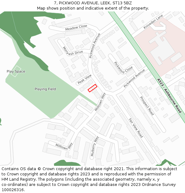 7, PICKWOOD AVENUE, LEEK, ST13 5BZ: Location map and indicative extent of plot