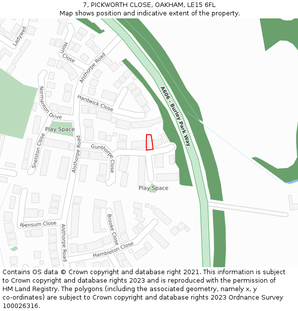 7, PICKWORTH CLOSE, OAKHAM, LE15 6FL: Location map and indicative extent of plot