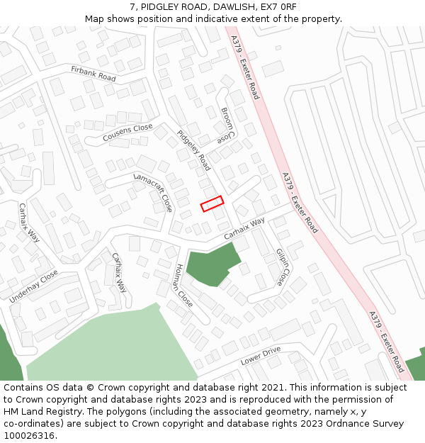 7, PIDGLEY ROAD, DAWLISH, EX7 0RF: Location map and indicative extent of plot