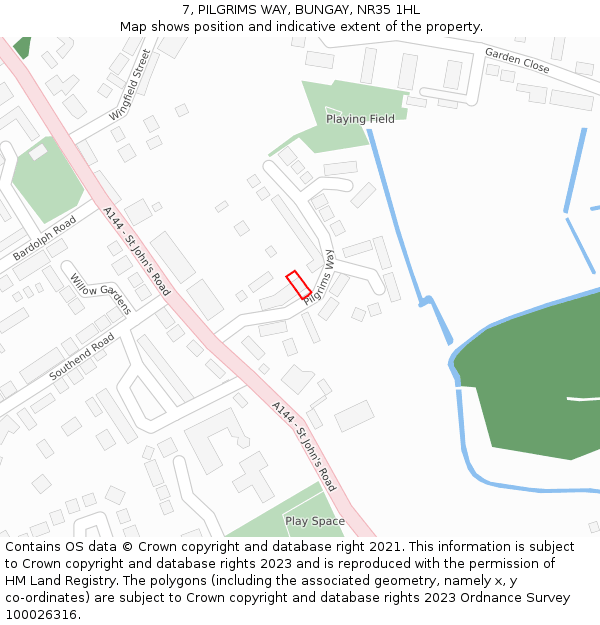 7, PILGRIMS WAY, BUNGAY, NR35 1HL: Location map and indicative extent of plot