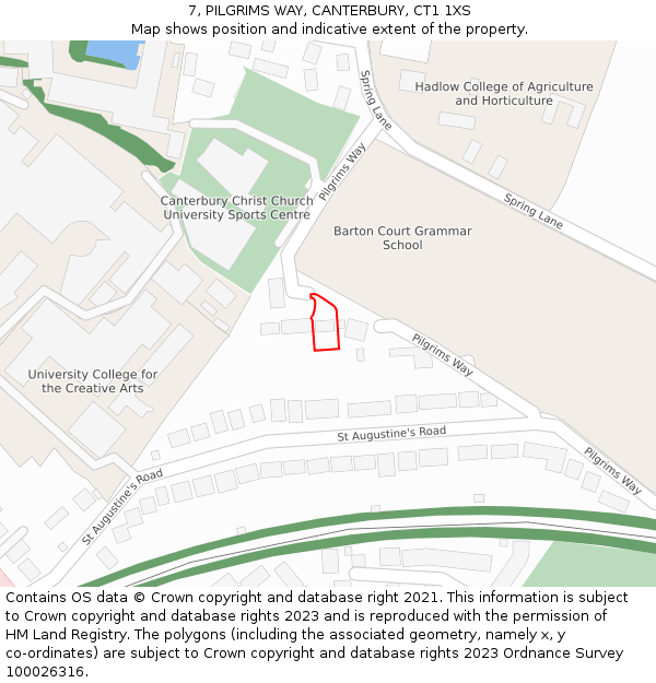 7, PILGRIMS WAY, CANTERBURY, CT1 1XS: Location map and indicative extent of plot