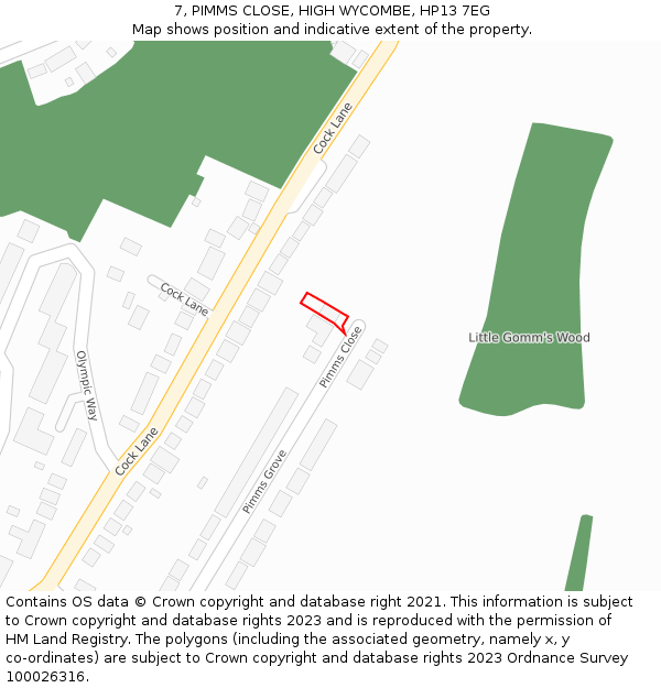 7, PIMMS CLOSE, HIGH WYCOMBE, HP13 7EG: Location map and indicative extent of plot