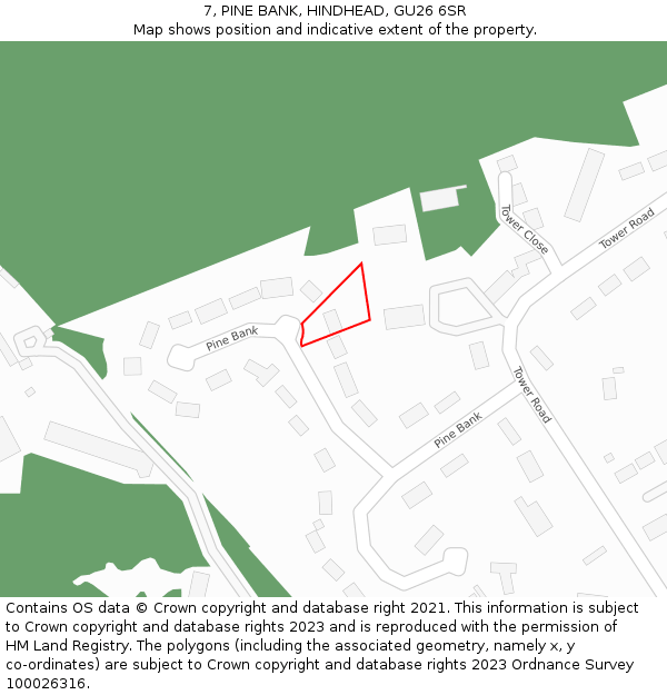 7, PINE BANK, HINDHEAD, GU26 6SR: Location map and indicative extent of plot