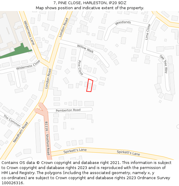 7, PINE CLOSE, HARLESTON, IP20 9DZ: Location map and indicative extent of plot