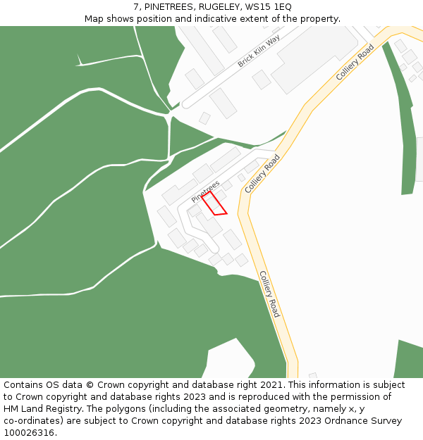 7, PINETREES, RUGELEY, WS15 1EQ: Location map and indicative extent of plot