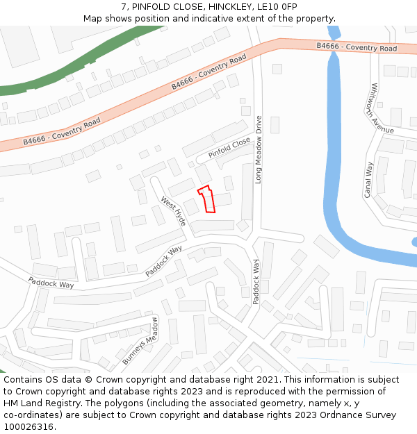 7, PINFOLD CLOSE, HINCKLEY, LE10 0FP: Location map and indicative extent of plot