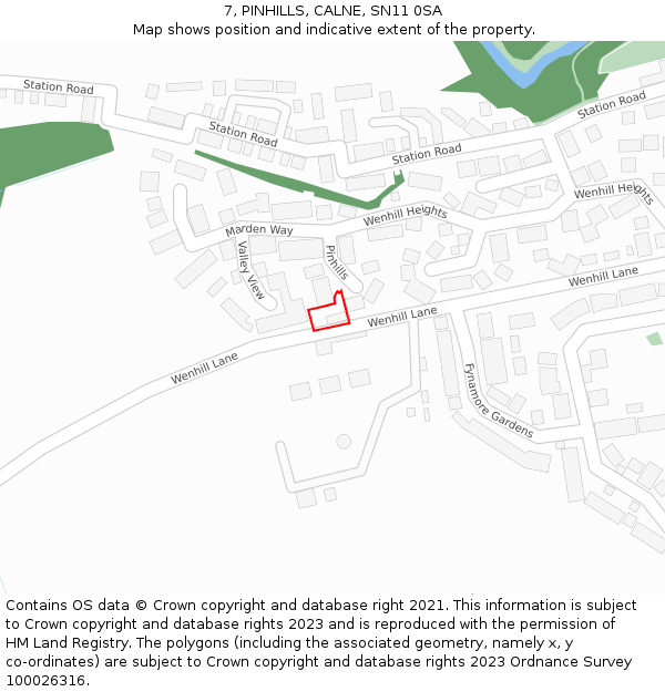 7, PINHILLS, CALNE, SN11 0SA: Location map and indicative extent of plot