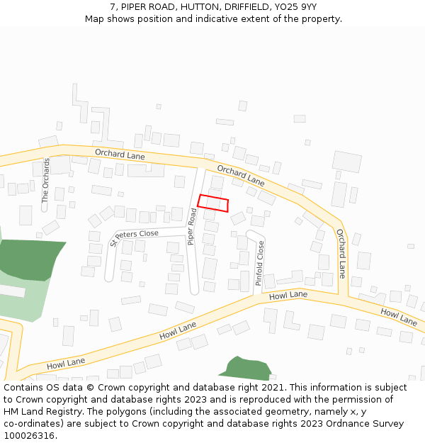 7, PIPER ROAD, HUTTON, DRIFFIELD, YO25 9YY: Location map and indicative extent of plot