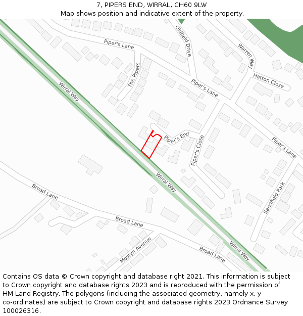 7, PIPERS END, WIRRAL, CH60 9LW: Location map and indicative extent of plot