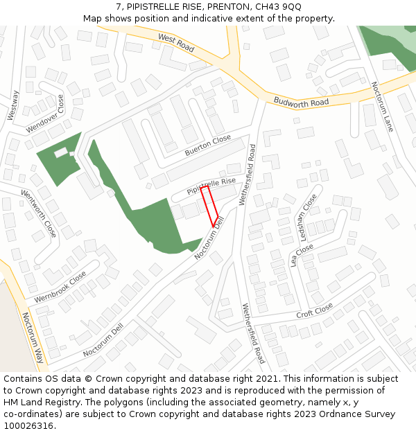 7, PIPISTRELLE RISE, PRENTON, CH43 9QQ: Location map and indicative extent of plot