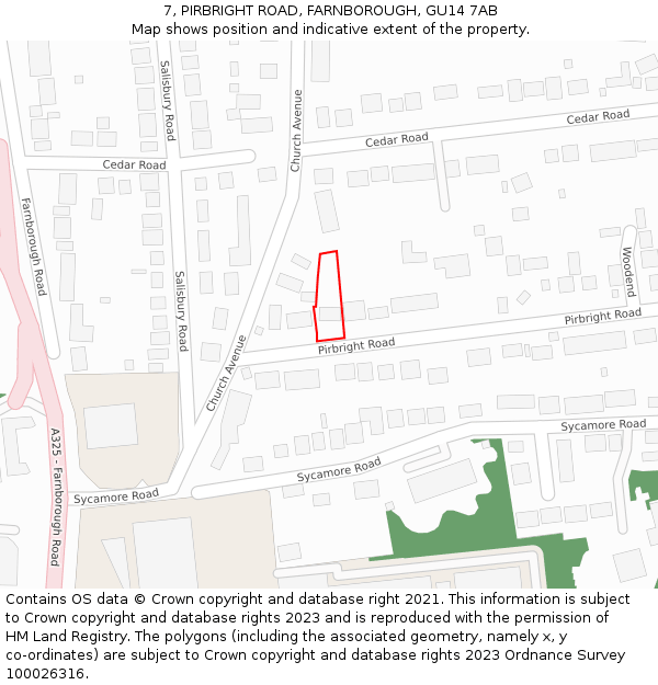 7, PIRBRIGHT ROAD, FARNBOROUGH, GU14 7AB: Location map and indicative extent of plot