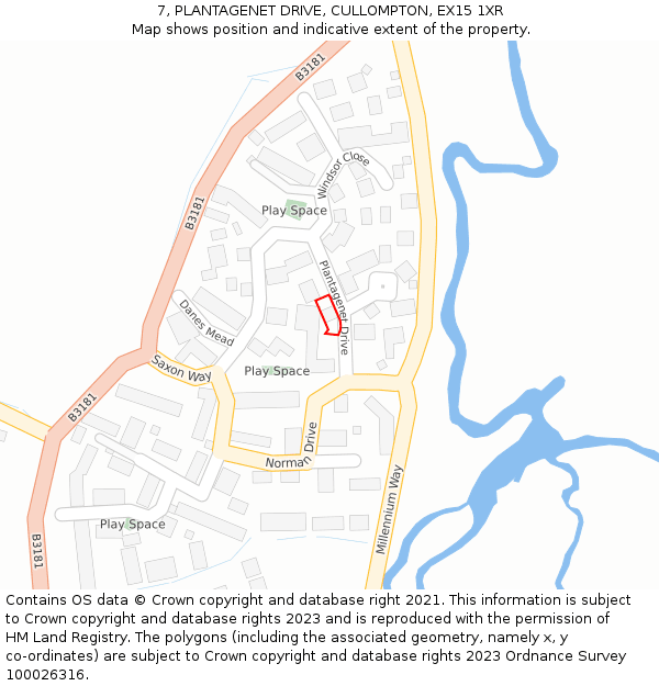 7, PLANTAGENET DRIVE, CULLOMPTON, EX15 1XR: Location map and indicative extent of plot