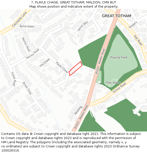 7, PLAYLE CHASE, GREAT TOTHAM, MALDON, CM9 8UT: Location map and indicative extent of plot