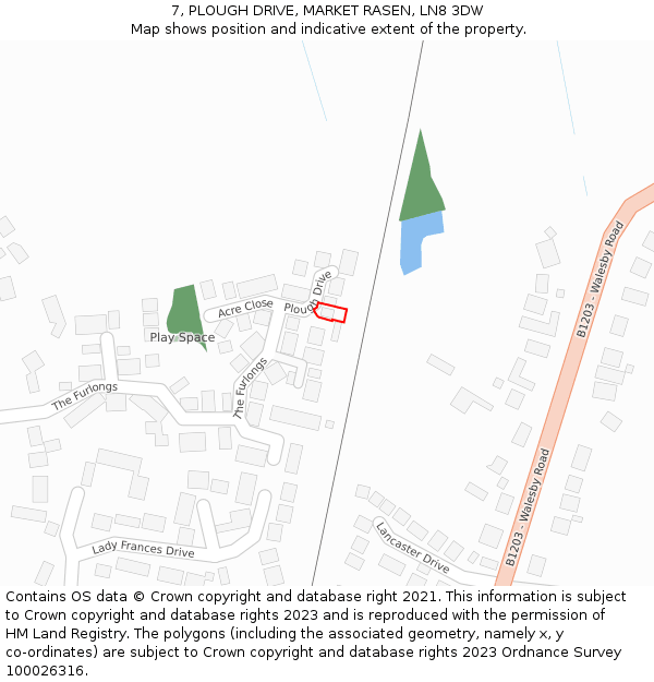 7, PLOUGH DRIVE, MARKET RASEN, LN8 3DW: Location map and indicative extent of plot