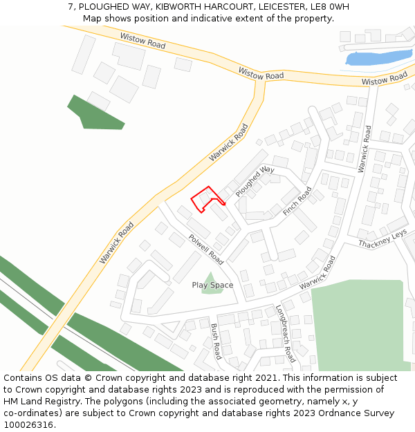 7, PLOUGHED WAY, KIBWORTH HARCOURT, LEICESTER, LE8 0WH: Location map and indicative extent of plot