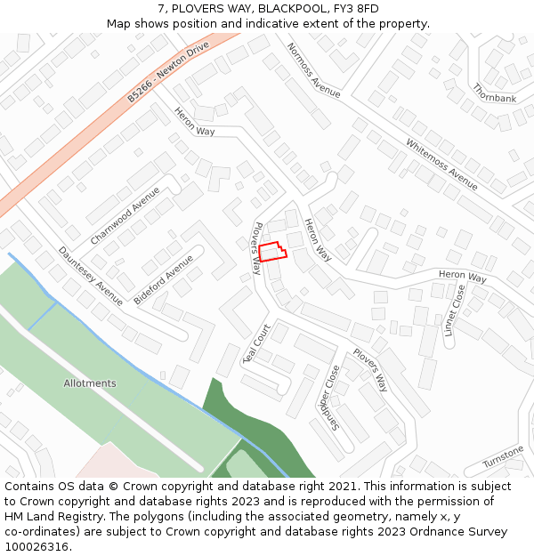 7, PLOVERS WAY, BLACKPOOL, FY3 8FD: Location map and indicative extent of plot