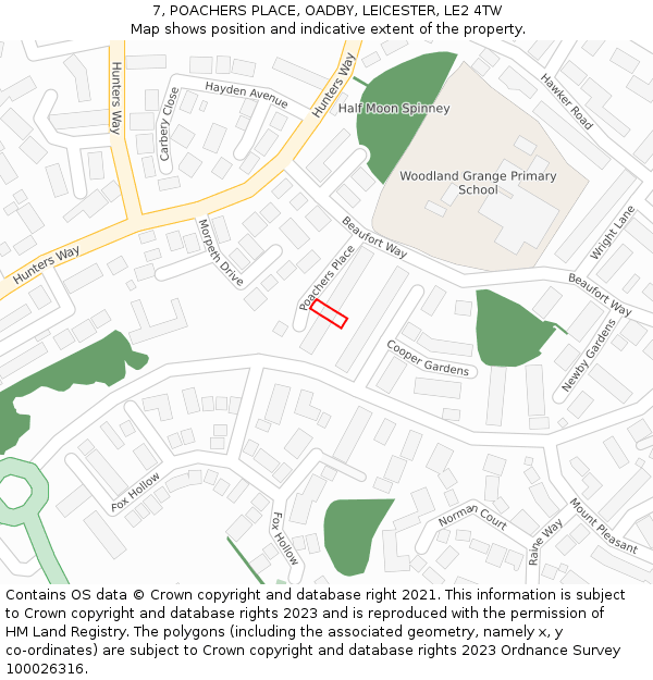 7, POACHERS PLACE, OADBY, LEICESTER, LE2 4TW: Location map and indicative extent of plot