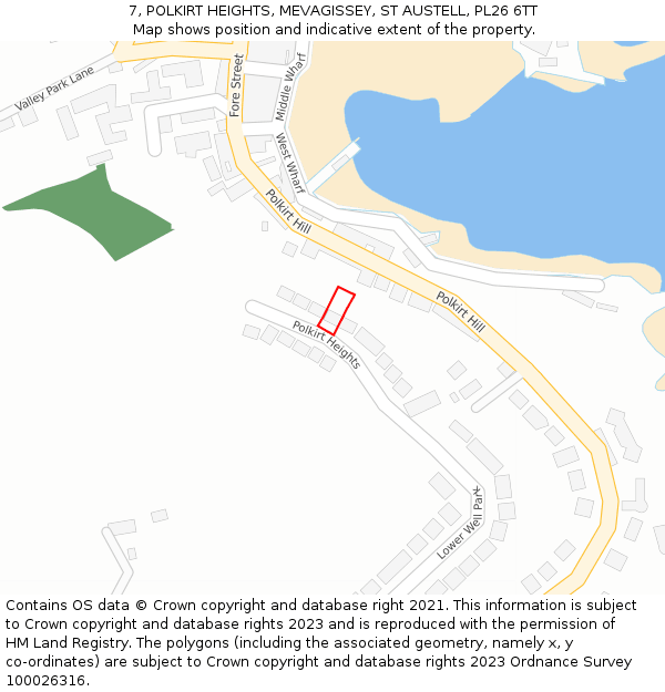 7, POLKIRT HEIGHTS, MEVAGISSEY, ST AUSTELL, PL26 6TT: Location map and indicative extent of plot