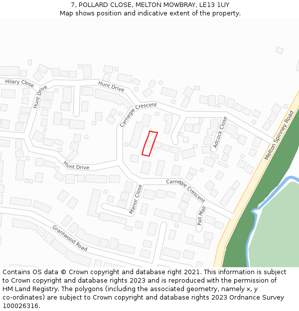 7, POLLARD CLOSE, MELTON MOWBRAY, LE13 1UY: Location map and indicative extent of plot