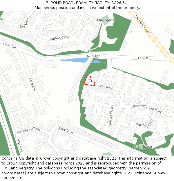 7, POND ROAD, BRAMLEY, TADLEY, RG26 5UJ: Location map and indicative extent of plot