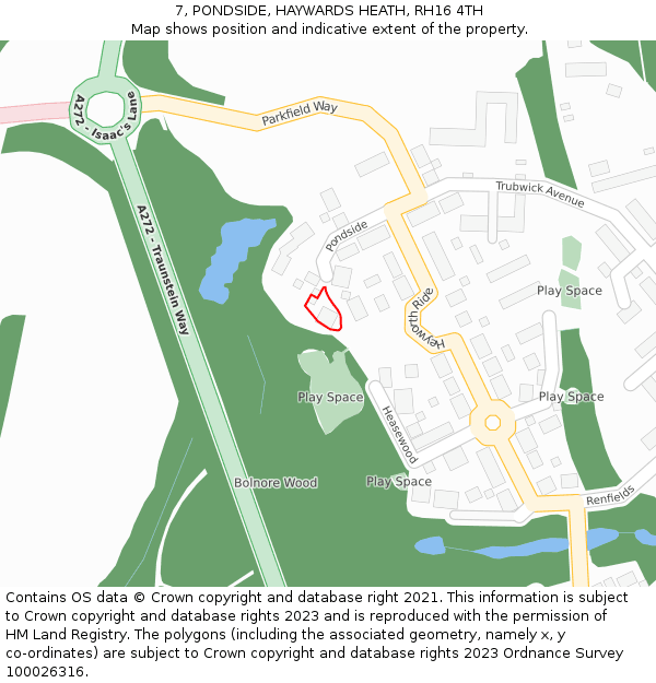 7, PONDSIDE, HAYWARDS HEATH, RH16 4TH: Location map and indicative extent of plot