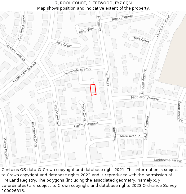 7, POOL COURT, FLEETWOOD, FY7 8QN: Location map and indicative extent of plot