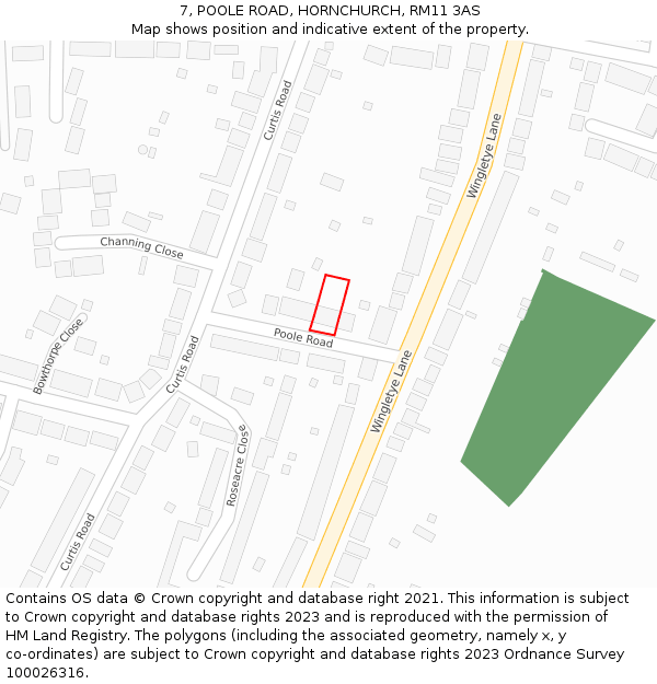 7, POOLE ROAD, HORNCHURCH, RM11 3AS: Location map and indicative extent of plot