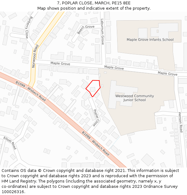 7, POPLAR CLOSE, MARCH, PE15 8EE: Location map and indicative extent of plot