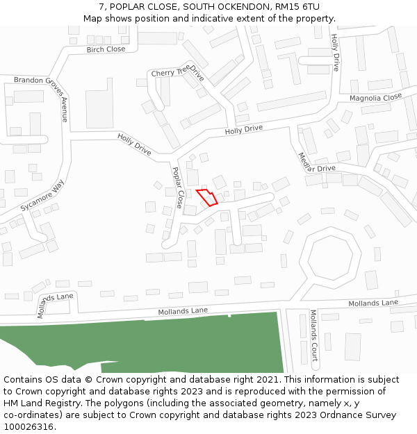 7, POPLAR CLOSE, SOUTH OCKENDON, RM15 6TU: Location map and indicative extent of plot