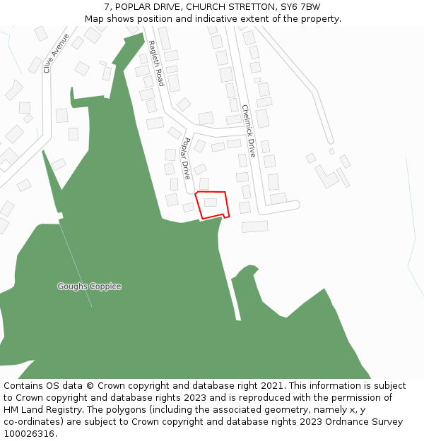 7, POPLAR DRIVE, CHURCH STRETTON, SY6 7BW: Location map and indicative extent of plot