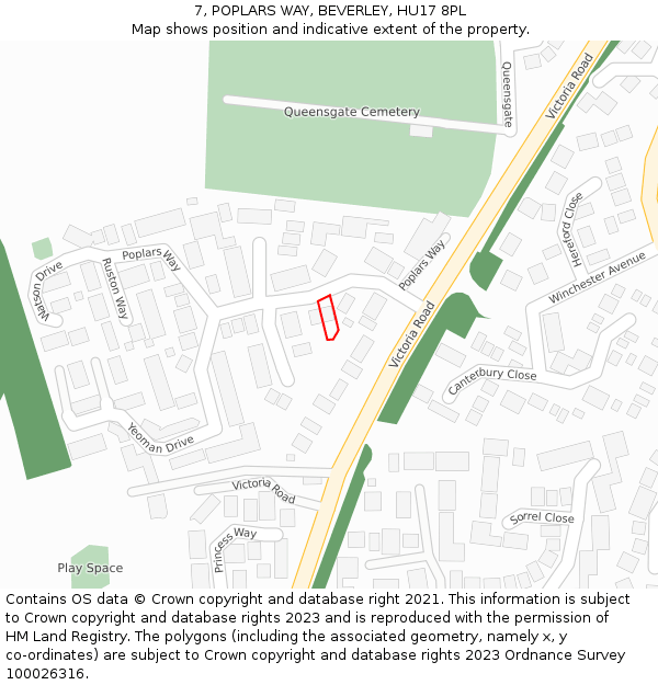 7, POPLARS WAY, BEVERLEY, HU17 8PL: Location map and indicative extent of plot