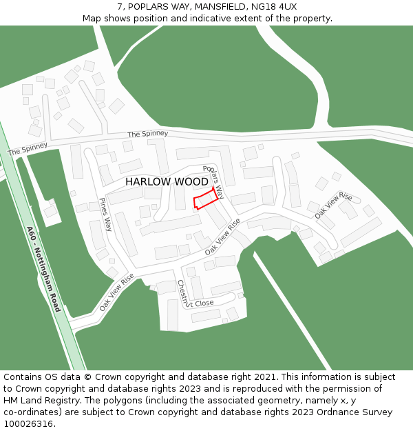 7, POPLARS WAY, MANSFIELD, NG18 4UX: Location map and indicative extent of plot